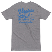 A heather gray short-sleeve t-shirt with a blue graphic on the left chest reading 'Virginia Ski and Boat Club'
