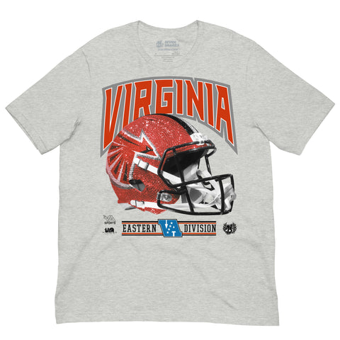 Gray t-shirt with a football helmet graphic and 'Virginia' text
