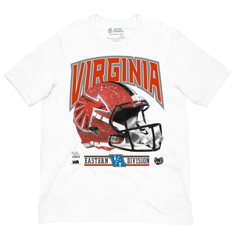 White t-shirt with a football helmet graphic and 'Virginia' text