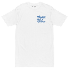 A white short-sleeve crewneck t-shirt with a blue graphic on the left chest reading 'Virginia Ski and Boat Club'