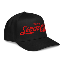 A black baseball cap with a red embroidered logo that reads 'Enjoy Seven Cities' on the front, shown against a plain white background.